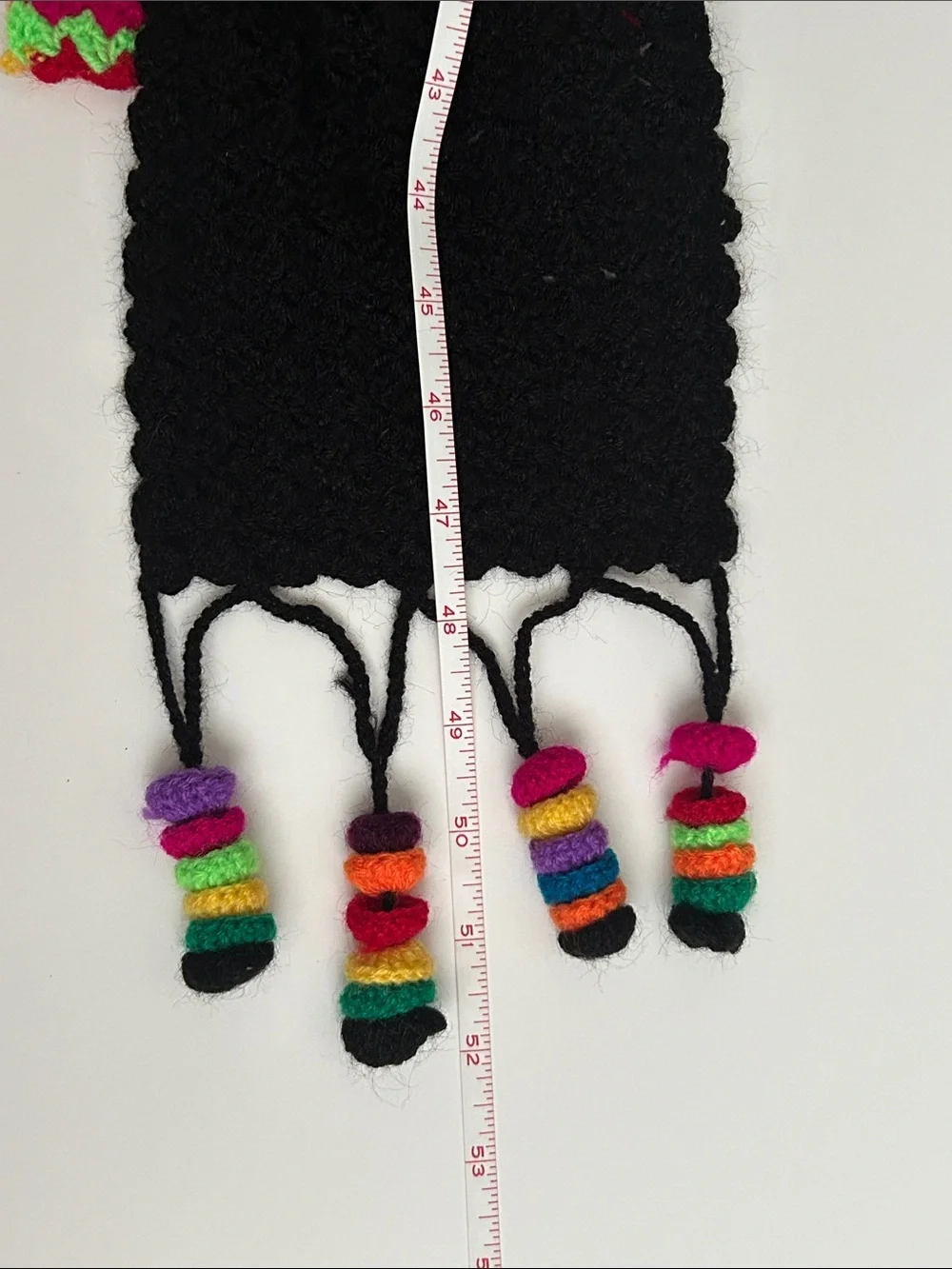 Handmade Black Multicolor Crochet wool Scarf